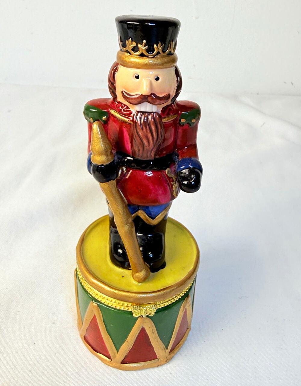 Nutcracker Soldier Drum Porcelain Hinged Trinket Box Holiday Collectible